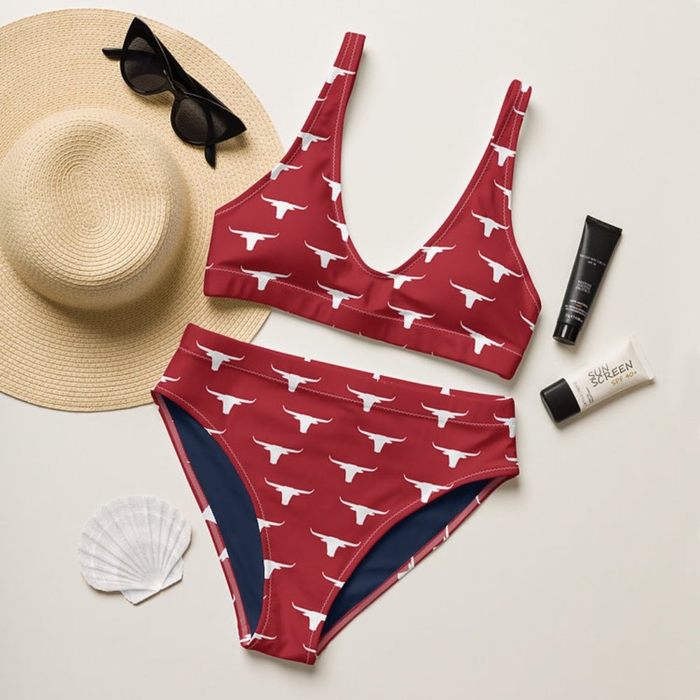 Western Longhorn Print High-Waisted Bikini